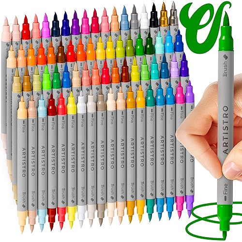 ARTISTRO 72 Acrylic Paint Pens - Dual Tip Brush + Fine Ideal for Calligraphy - Acrylic Paint Markers for Fabric, Rock, Glass, Wood, DIY - Art Supplies, Stocking Stuffers, Christmas Gift Idea