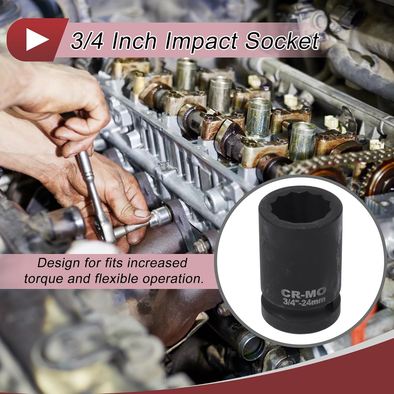 1 Pcs Impact Socket Durable Hardware Tool 58mm Black High Carbon Steel 12 Point 24mm for Car Motorcycle Dirtbike Repair 3/4 Inch Drive