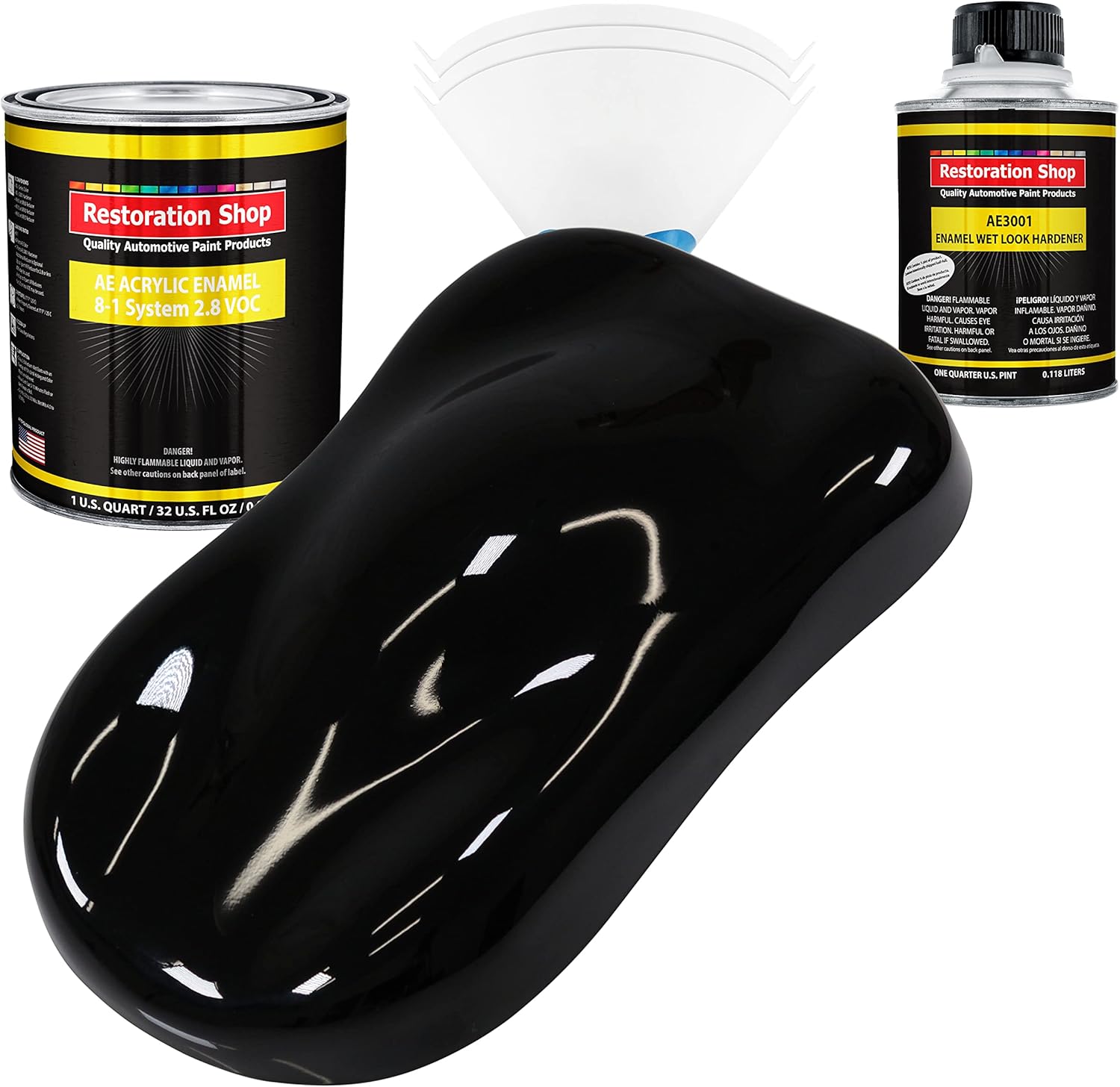 Restoration Shop - Jet Black (Gloss) Acrylic Enamel Auto Paint - Complete Gallon Paint Kit - Professional Single Stage High Gloss Automotive, Car, Truck, Equipment Coating, 8:1 Mix Ratio, 2.8 VOC