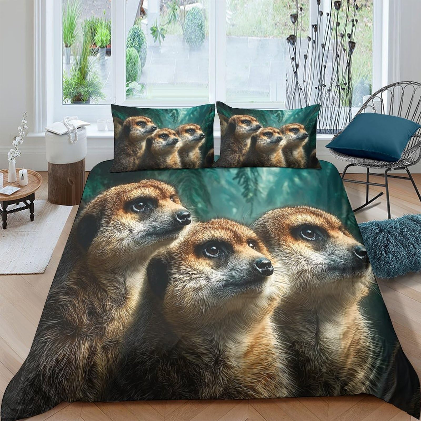Ctjqhvkz Style-3 3D Printed Meerkat Wildlife Fitted Sheet Microfiber Soft Breathable Forest Animal Bed Cover For Bedroom Decor Single（135X200cm）
