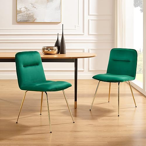 Miniatura 8 de Art Leon Juego de 2 sillas de comedor tapizadas de terciopelo, modernas sillas laterales sin brazos con patas de metal dorado para cocina, sala de