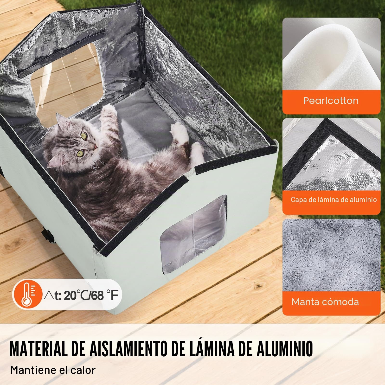 VEVOR Casa para Gatos con Calefacción de 48 x 56 x 44 cm, Refugio para Gatos Plegable Al Aire Libre de Tela Oxford 600D con Almohadilla Térmica, Temperatura Ajustable y Temporizador, Verde (Medio)