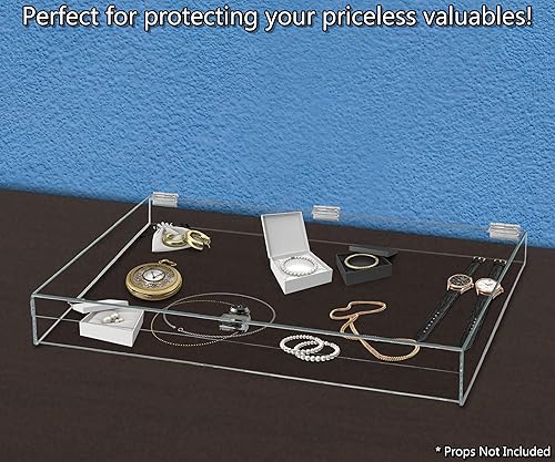 Miniatura 2 de Vitrina de acrílico con cerradura con llaves, 24 x 18 x 3.75 pulgadas, bandeja rectangular transparente para encimera con tapa para ferias