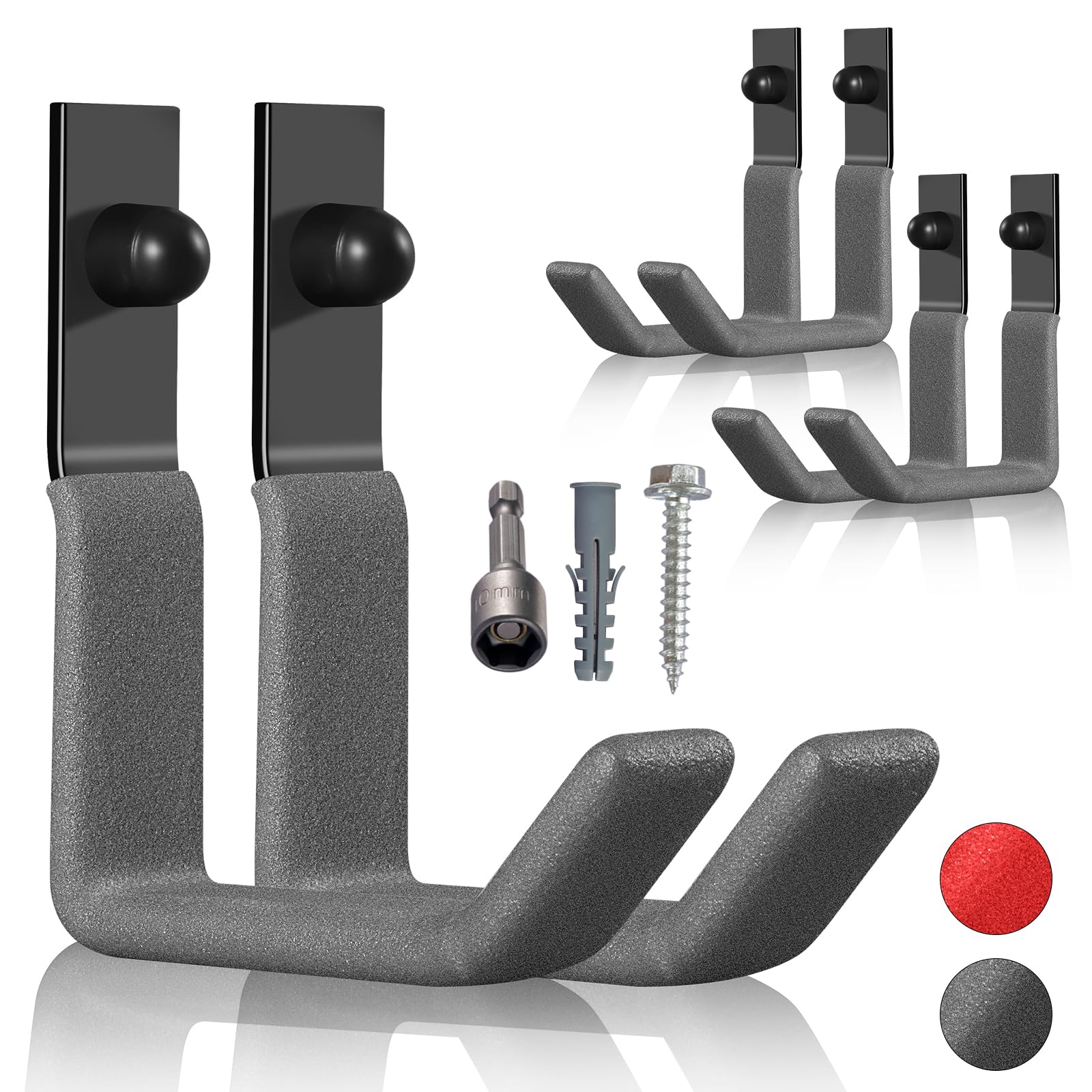 SunVFaFa Garage Hooks Heavy Duty Wall Hooks for Hanging Garden Tool Holder Steel J Utility Storage Organiser Wall Mount Ladder Hanger (6 Pack
