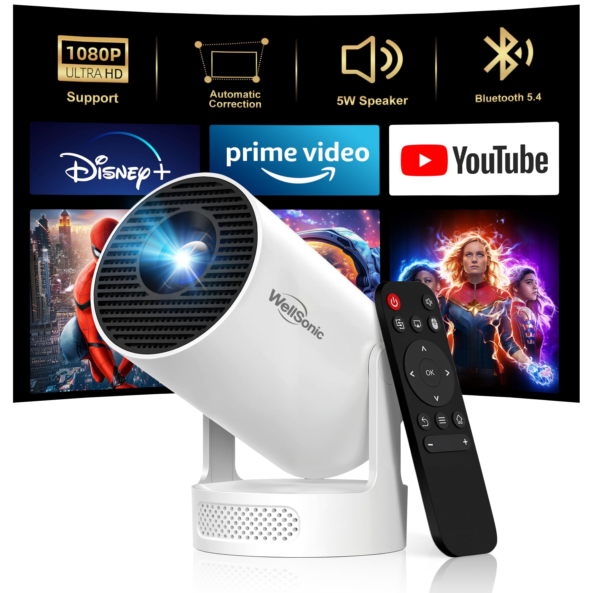Mini WiFi Bluetooth Projector Portable Projector Compatible with 4K Android 11 Speaker Base Audio 5W Rotation 180° Auto Correct Keystone Projector-image-27