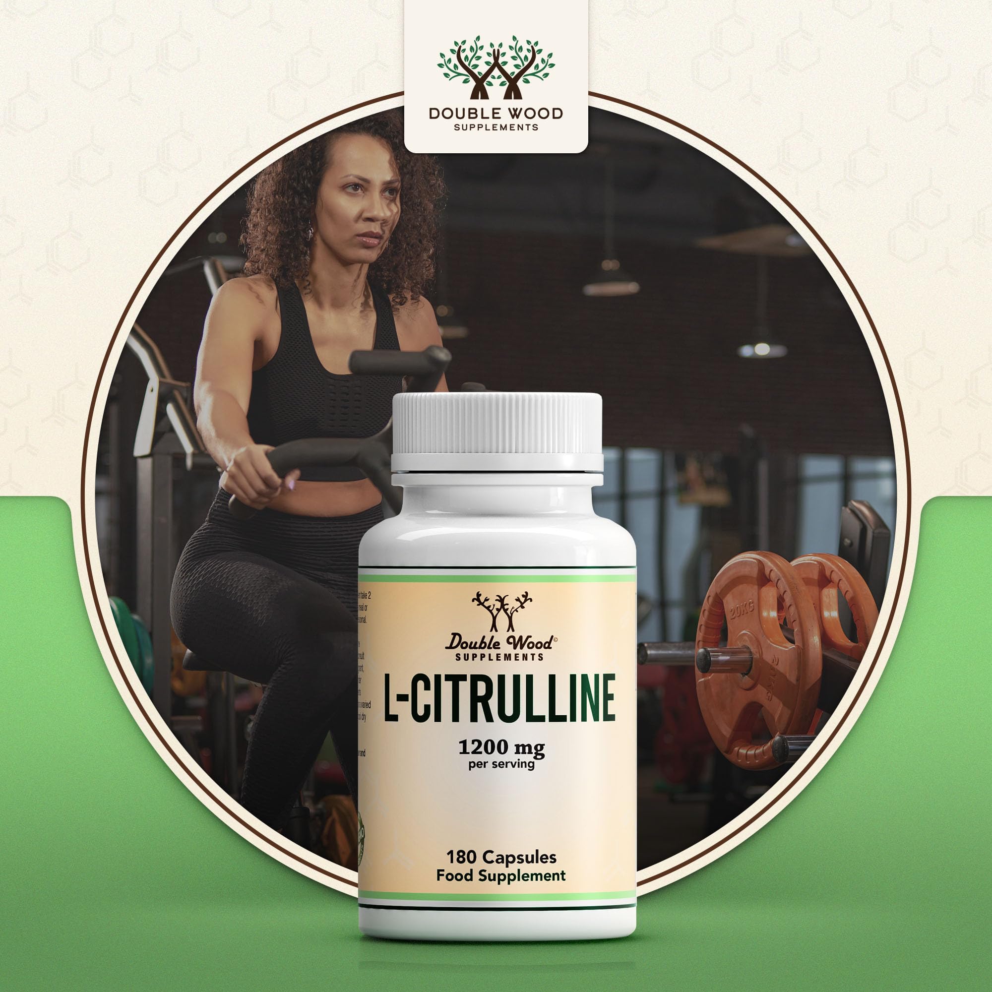 Double Wood L-Citrullin | 180 Citrullin Kapseln – 1200 mg pro Portion | Nahrungsergänzungsmittel mit Stickstoffmonoxid | Gentechnik- und glutenfrei (180 Kapseln)