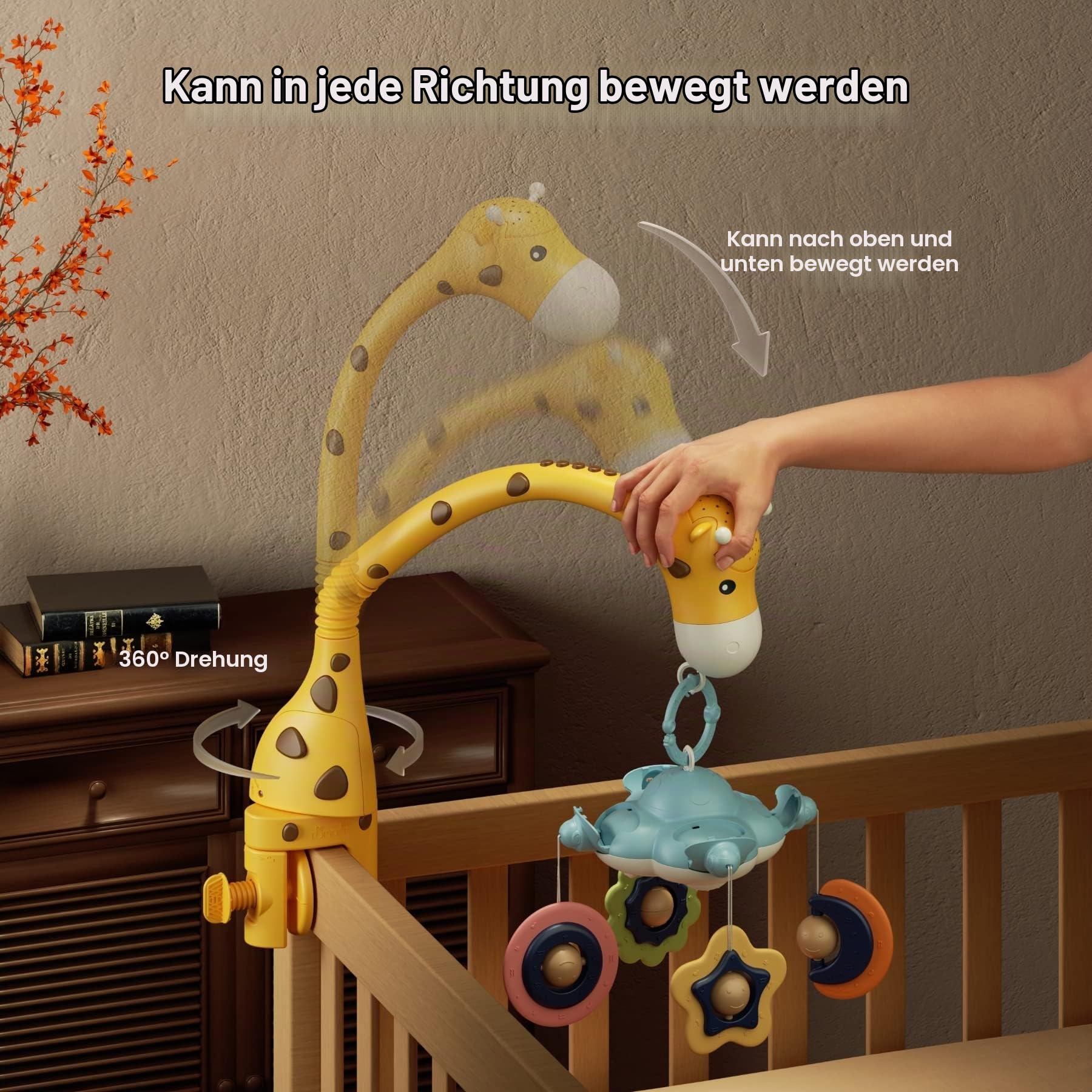 TUMAMA Mobile Baby Babybett, 3 in 1 Baby Mobiles für Bett mit Fernbedienung, Projektion Nachtlicht, Musik Spieluhr, Babybett Zubehör Sensorisches Spielzeug Für Junge Mädchen Kinder Geschenk