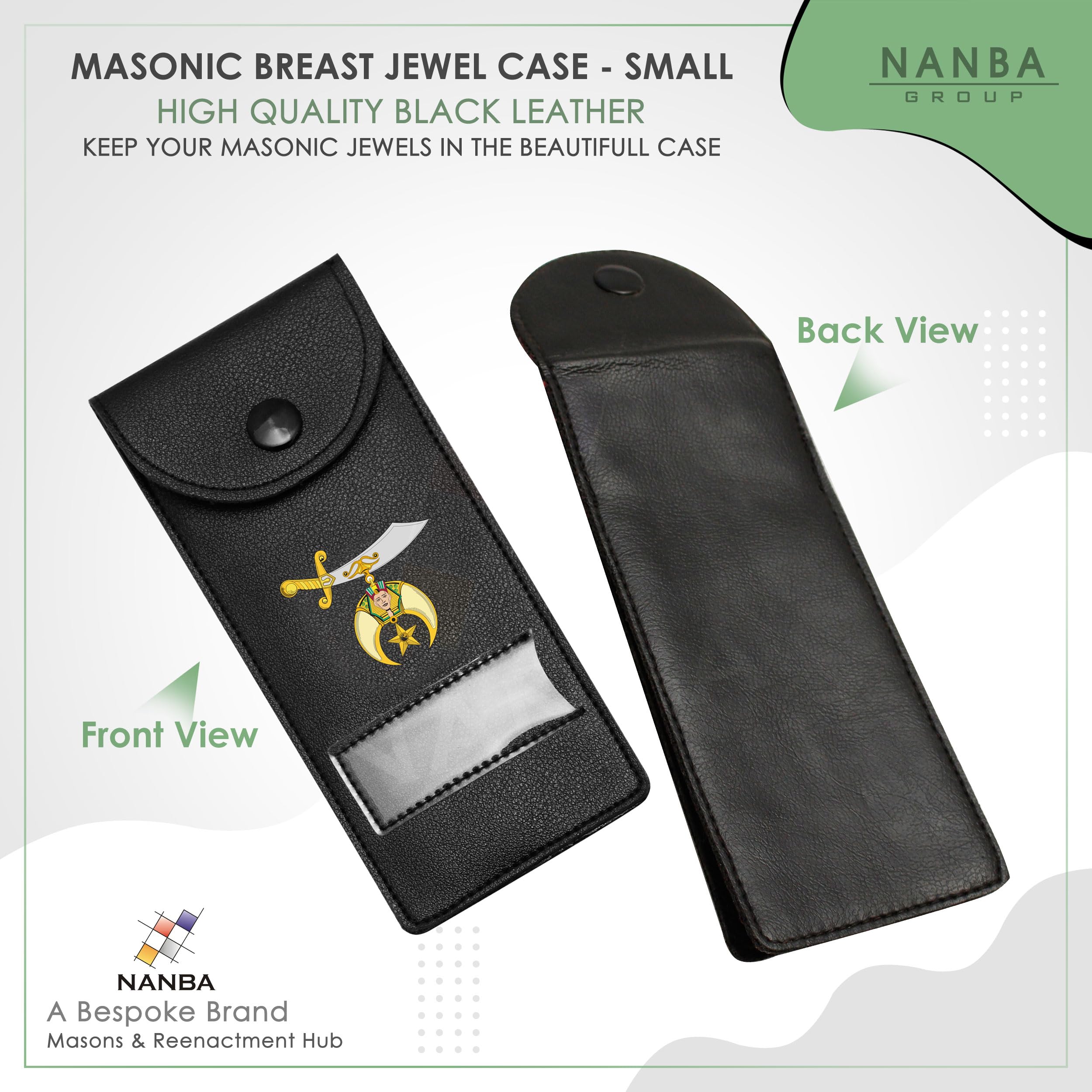 Masonic Regalia Pocket Jewel Holder Case Leather Carry Wallet with Soft Lining for Freemason Lodge Jewels, Pins & Badges - Shriner Emblem - Printed
