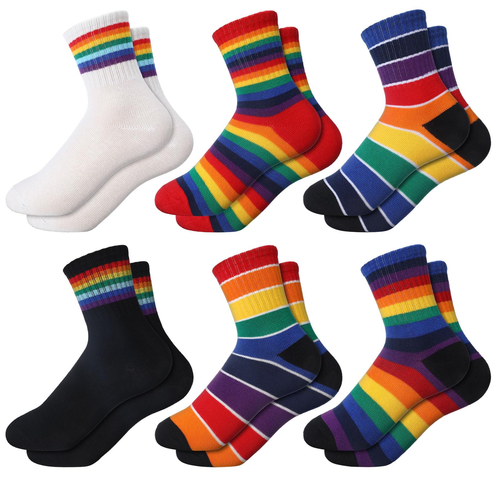 Fourluoo 6 pares de calcetines deportivos de algodón para niños de 3 a 12 años (3 a 5 años), Color del arco iris, 3-5 años