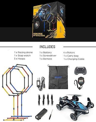 Miniatura 7 de Galvanox Drone RC Racing con kit de carrera de obstáculos, incluye 3 tamaños de aro para juego de competencia