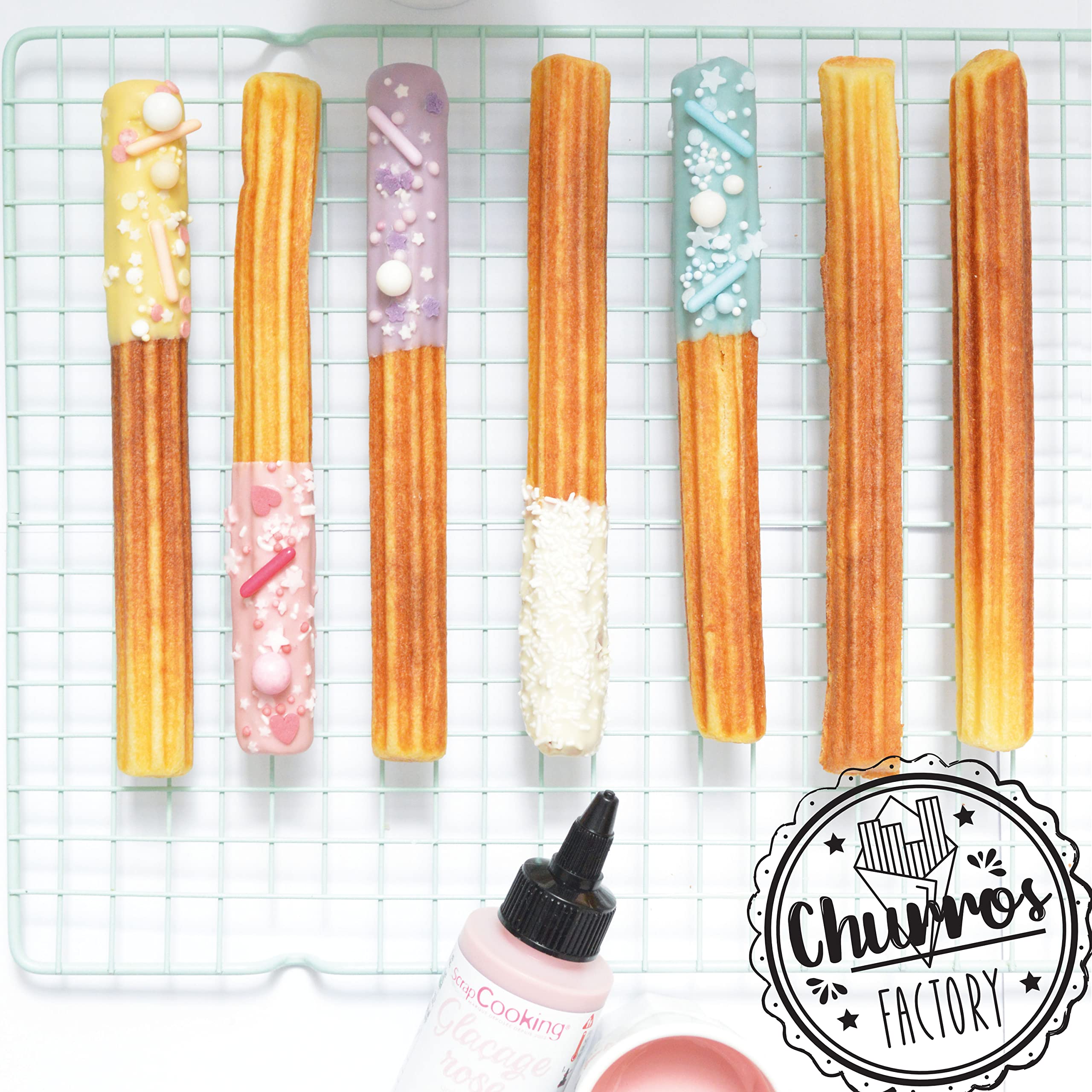 ScrapCooking - Churros Factory - Machine à Churros Maison - Avec Plaque Chauffante Anti-Adhérente, Rotation 180° - Appareil Idée Cadeau Pâtisserie Cuisine - Recette incluse - Vert - 3888