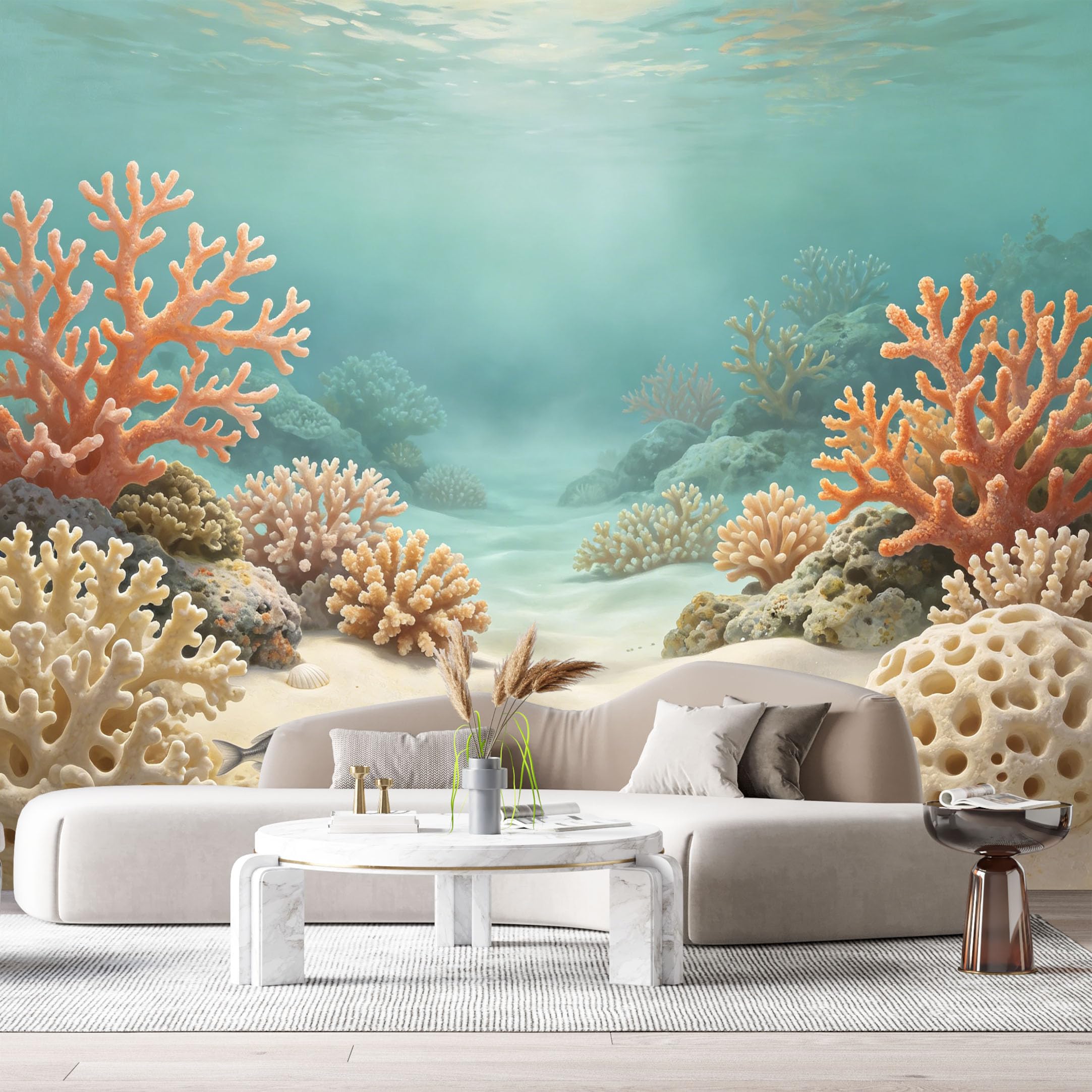 Custom Size Wall Murals Ocean Marine Coral Reef Underwater Tropical Fish SelfAdhesiveWall Fabric Removable Wallpaper Wall Decor for Living Room Bedroom Bathroom