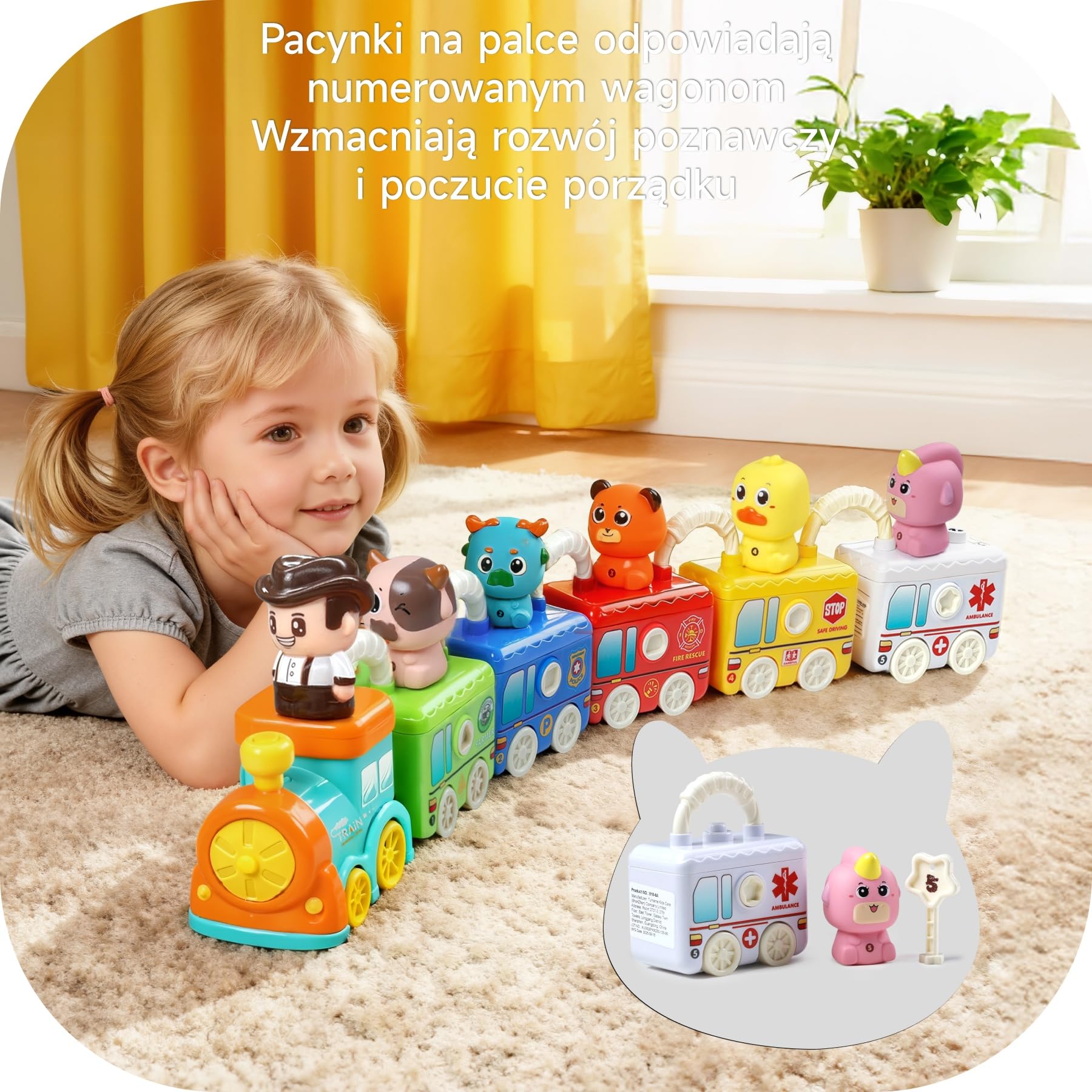 Zabawka Montessori Pociąg od 2 lat - Pociąg Edukacyjny z 5 Zamkami i Zwierzętami, Zabawka Edukacyjna dla Dzieci w Wieku 2 3 4 lat, Edukacyjna Zabawka dla Motoryki i Kolorów, Idealny Prezent