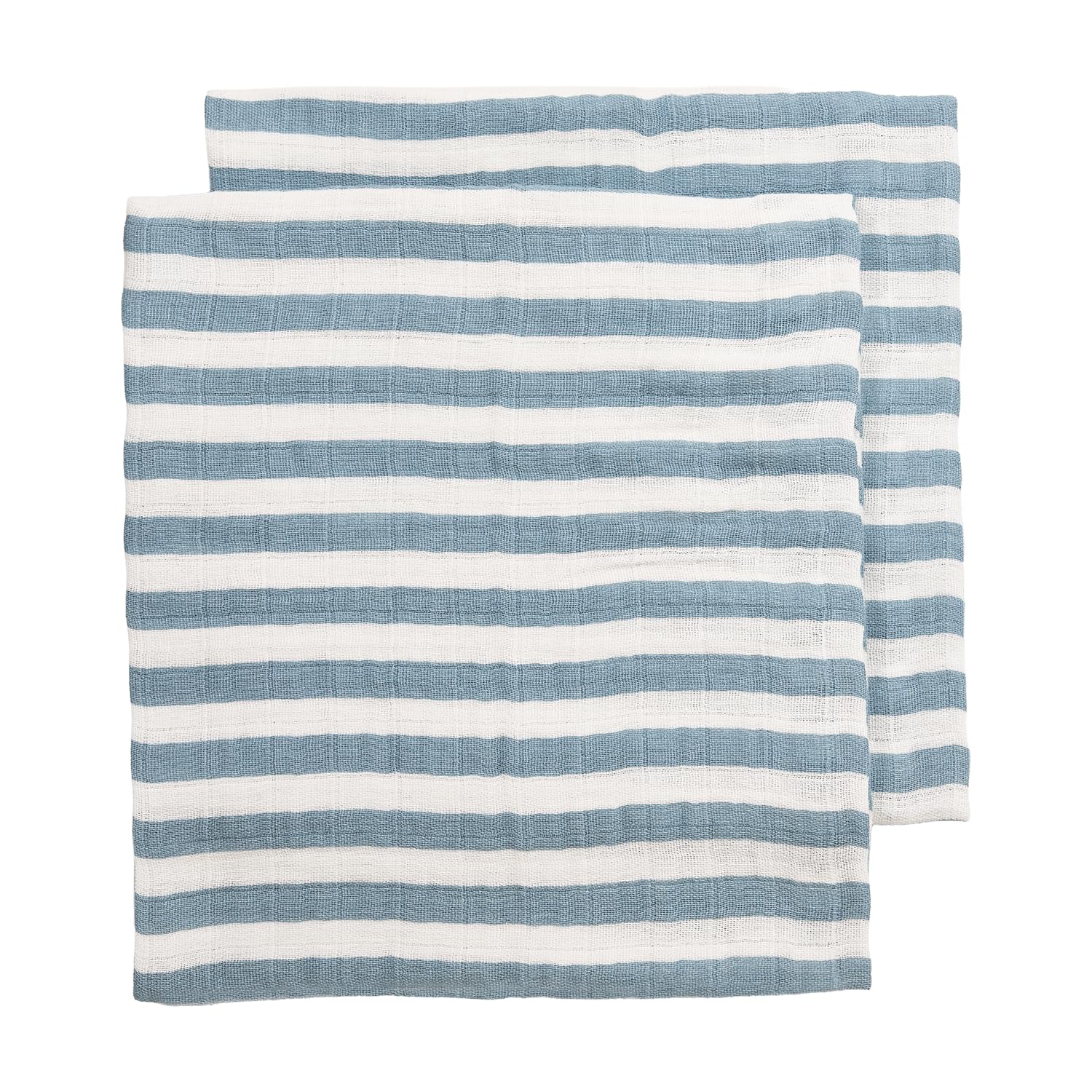 MEYCO Baby Muslin Nappies Pack of 2 - 70 x 70 cm - Pre-Washed - Muslin Burp Cloths - 100% Cotton - Oeko Tex - Absorbent, Skin Friendly and Breathable - Fat Stripe Jeans Blue