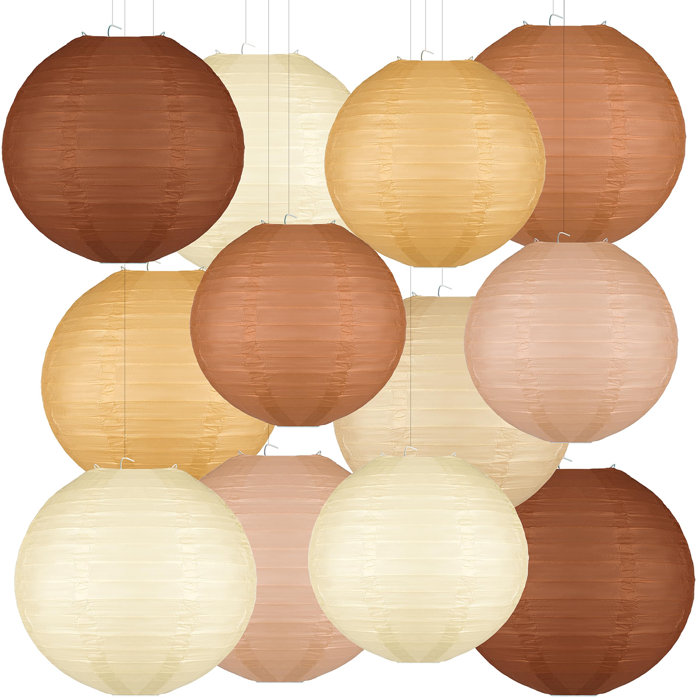 12 Pcs Boho Paper Lanterns, 10'' Brown Party Decorations, Hanging Paper Lanterns Party Decorations for Classroom Western Party Wedding Baby Shower Home Decorations