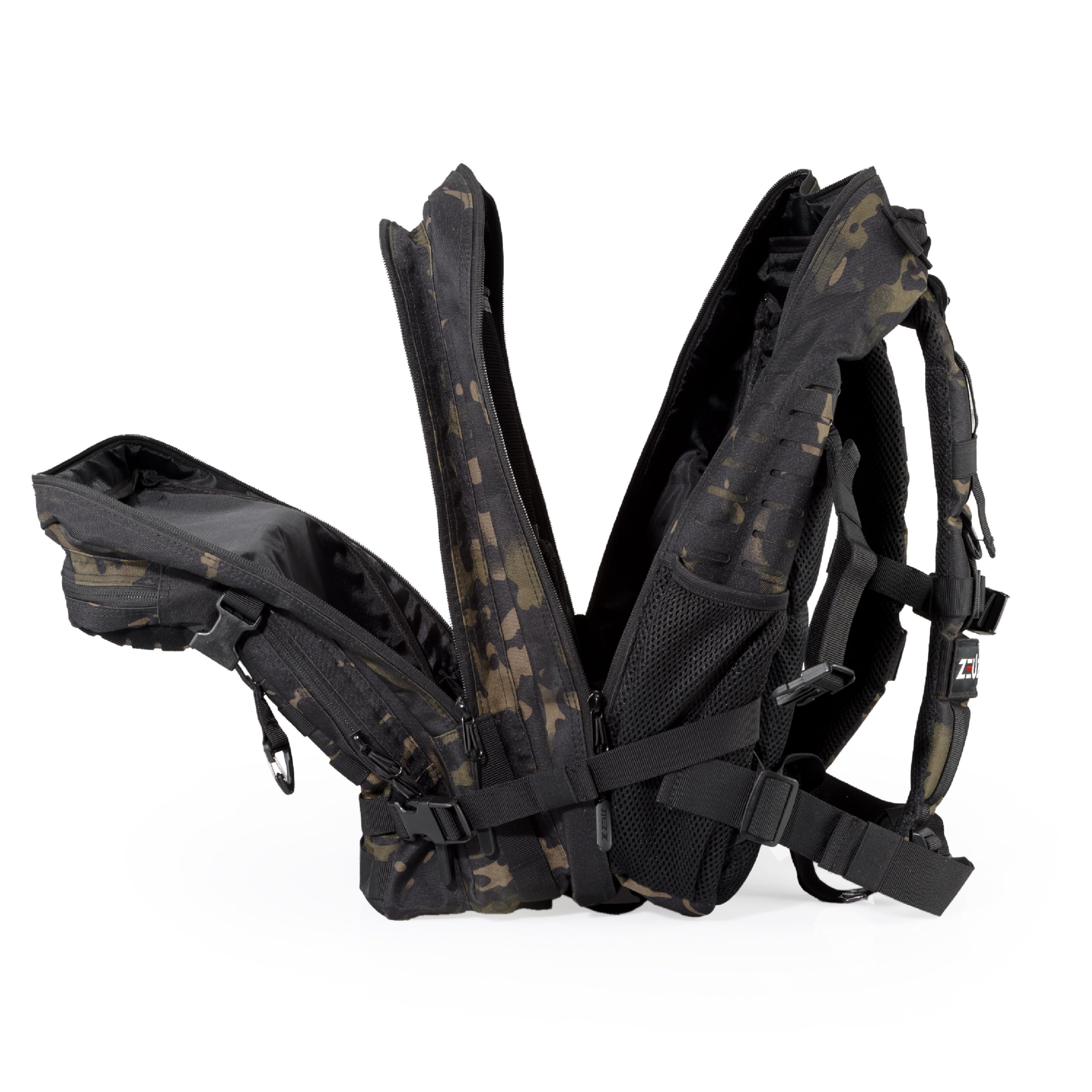 ZEUZ Tactique Sac à Dos Femme & Homme pour Fitness & CrossFit - Sac à Dos - Sac de Sport - Militaire Army Bag - Sac de Sport - 45 Litres - Camo Noir, 45 Liter
