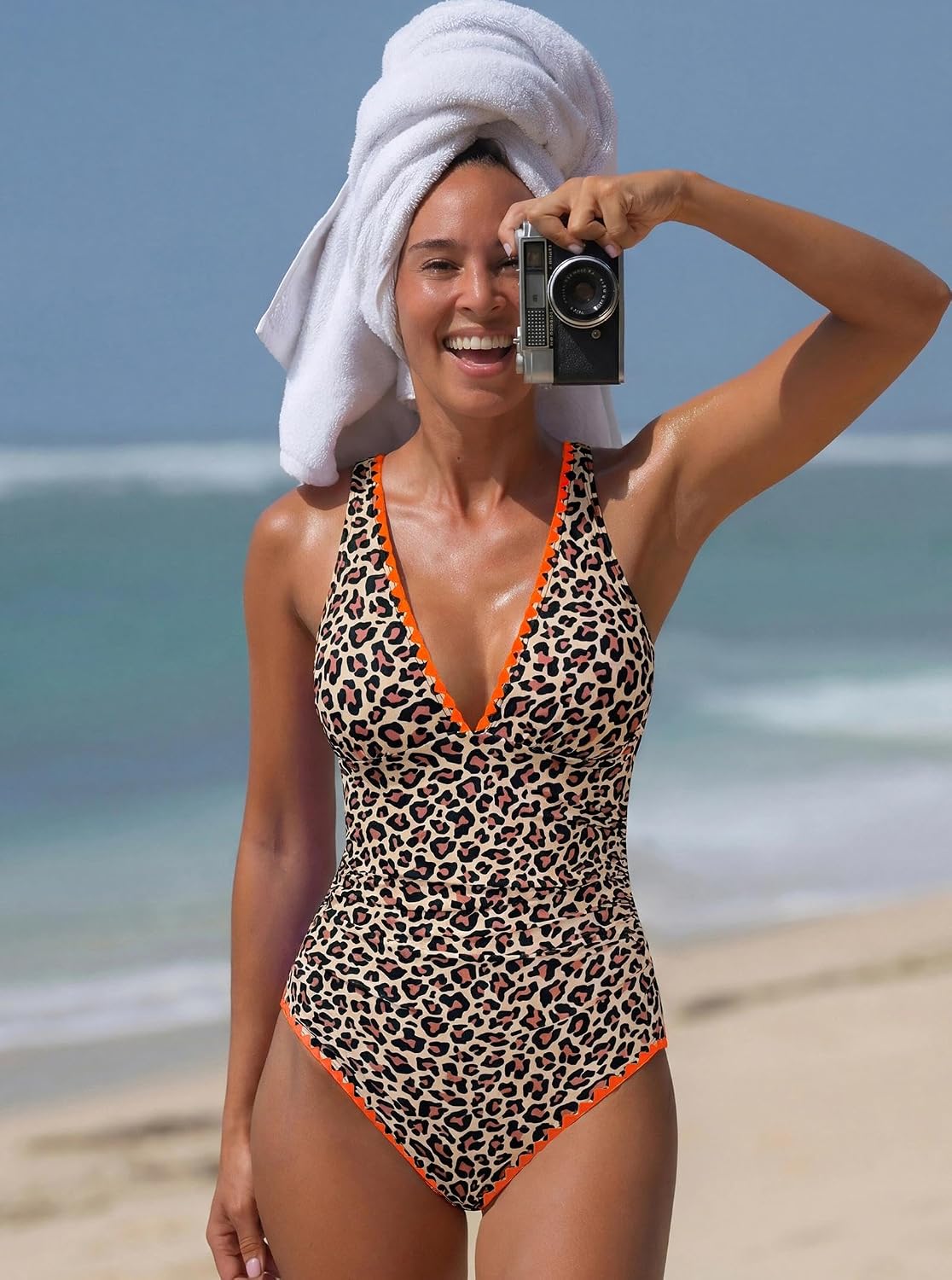 popvil One Piece Swimsuits for Women 2026 Tummy Control Neon Bathing Suit with Adjustable Strap