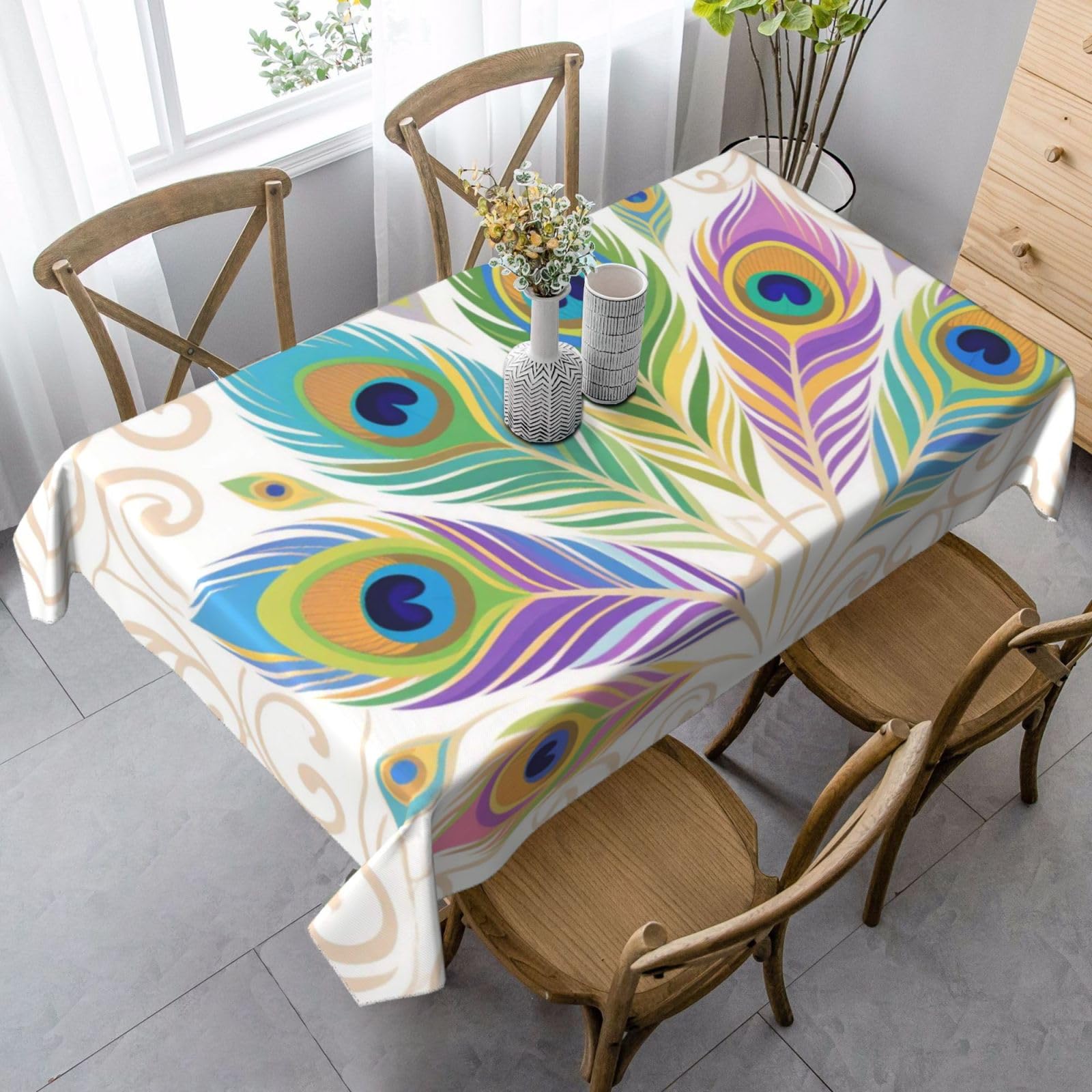 Peacock Feather Rectangle Tablecloth 35x55 Inch, Washable Reusable Farmhouse Table Cloths Wrinkle Free And Spillproof Kitchen Dinning Table Cover For Party Wedding Picnic Home Decor Tablecloths