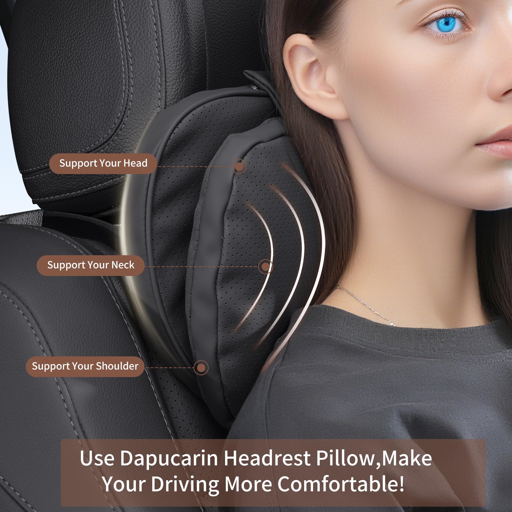 Coussin Appui-Tête Voiture Soutien Cervical Double, Repose Tete Cervicales pour Siège de Conduite, Oreillers de Cou pour Nuque en Voiture pour Conduite, Noir, 1 Pack