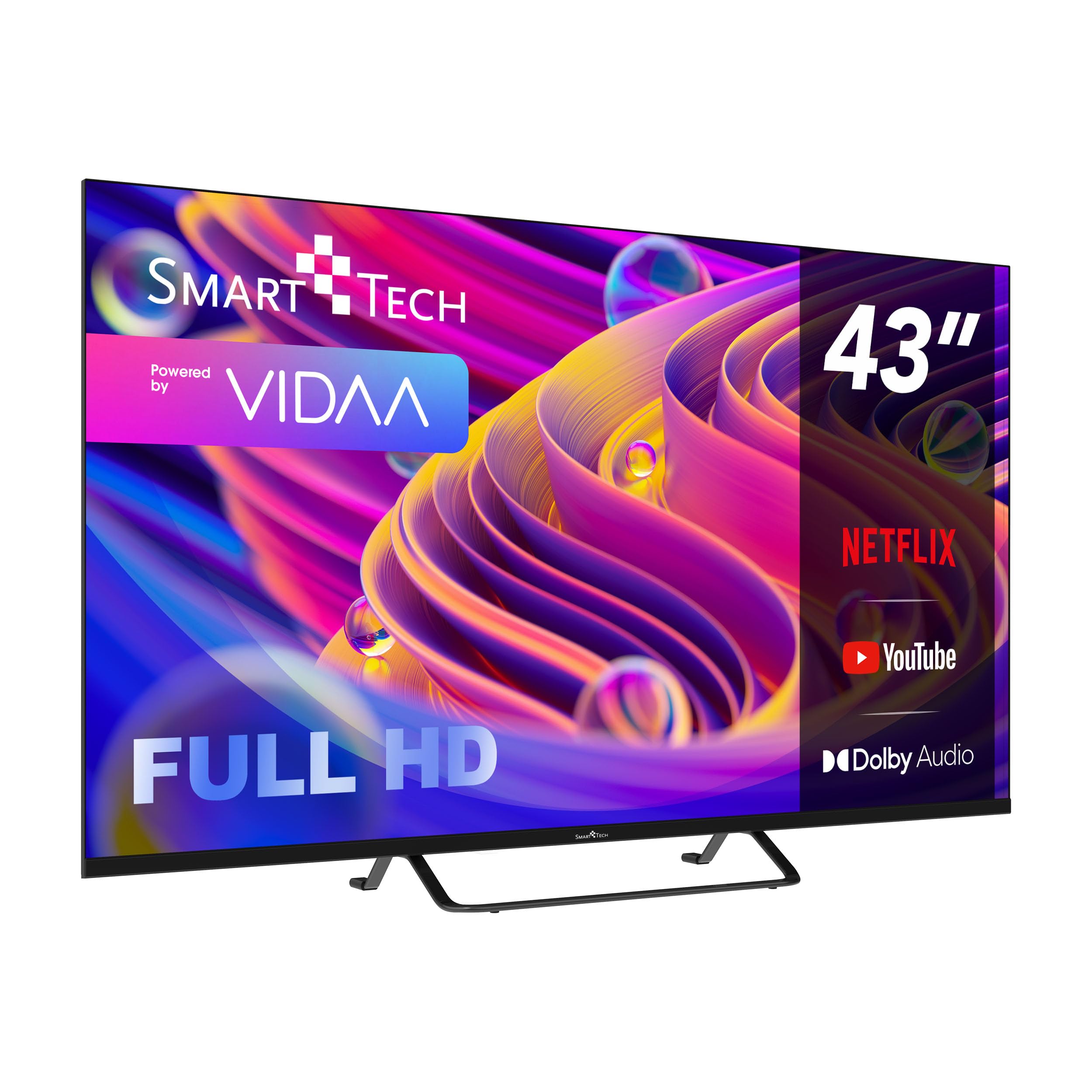 Smart Tech TV LED Full HD 43 Pouces (109cm) 43FV02V Smart TV VIDAA - Molotov, Netflix, Prime Video, Youtube, Plex - 3xHDMI - 2xUSB - Mode Hotel