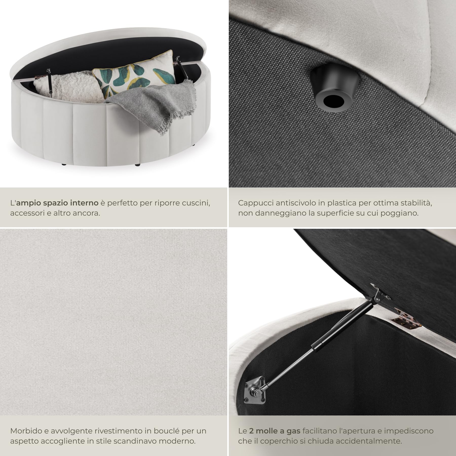 tectake® Panca Contenitore 108x48x40 cm, Pouf Contenitore con Vano Portaoggetti, Cassapanca con Seduta Comoda e Imbottita, Design Compatto per Ingresso, Salotto o Camera da letto - Velluto tortora