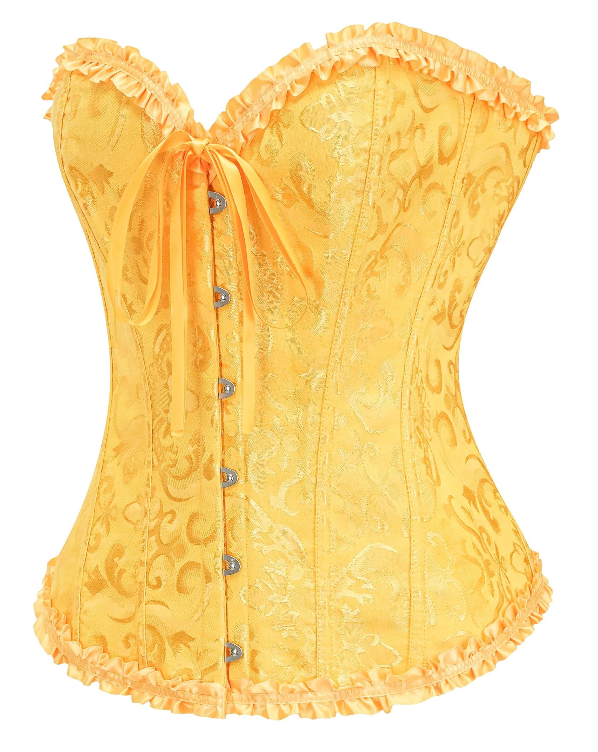 Bslingerie Corset victorien steampunk pour femme, brocart floral, bordure à volants, grande taille
