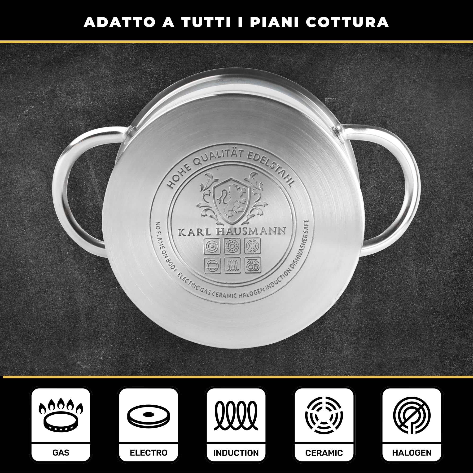 KARL HAUSMANN Set di Pentole Induzione - 4 Pezzi - Batteria di Pentole Acciaio Inox - Scala Interna - Pentola per Induzione, Gas, Elettrica e in Vetroceramica - Riscaldamento e Cottura Uniforme