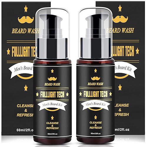 FULLLIGHT TECH Kit de cuidado de barba para hombre, 2 unidades, champú de aceite de argán y aceites de jojoba, extracto de romero para un