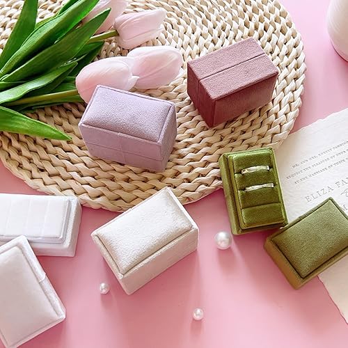 Miniatura 4 de BLUTETE Caja de joyería rectangular de terciopelo italiano con 3 ranuras, caja de regalo de compromiso, boda, caja de recuerdo, caja de regalo de