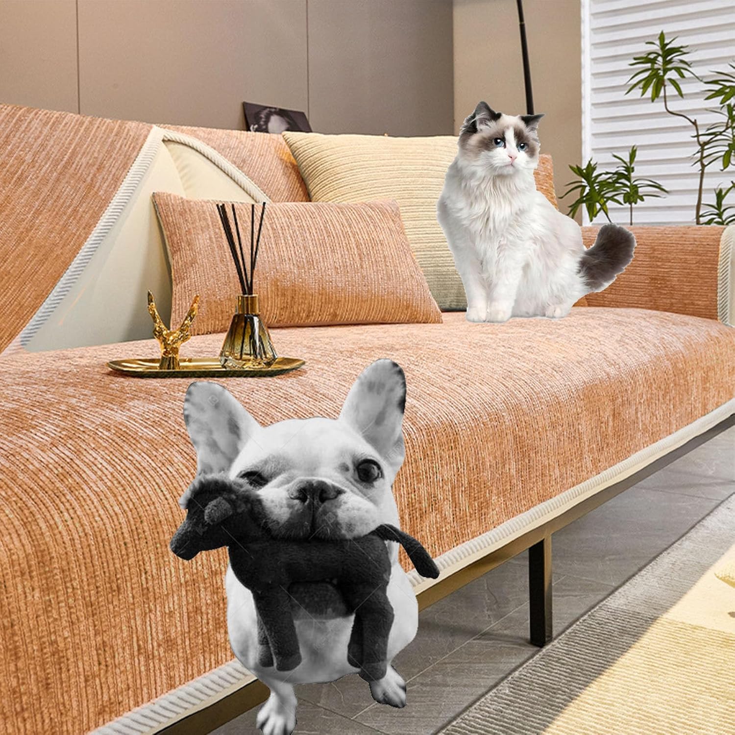 TJDQUOLI Funny Fuzzy Couch CoverSimple Striped Chenille