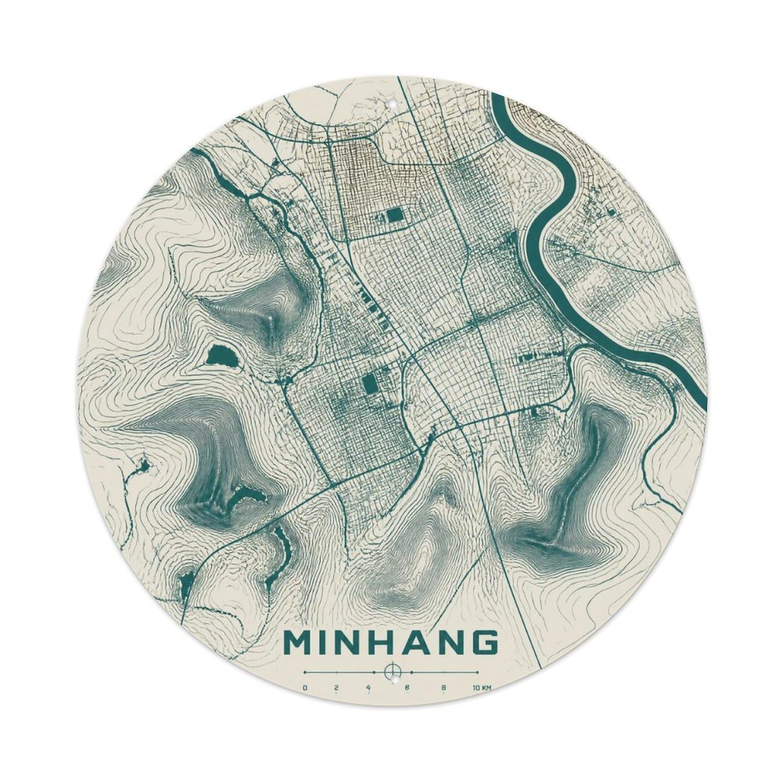 Okngb Style Shanghai Minhang District Street Grid Landmark Route Metal Tin Sign Plaque Wall Decor For Cafe, Man Cave, Club Bar, Office, Home Garden Round Metal Poster 8X8inch