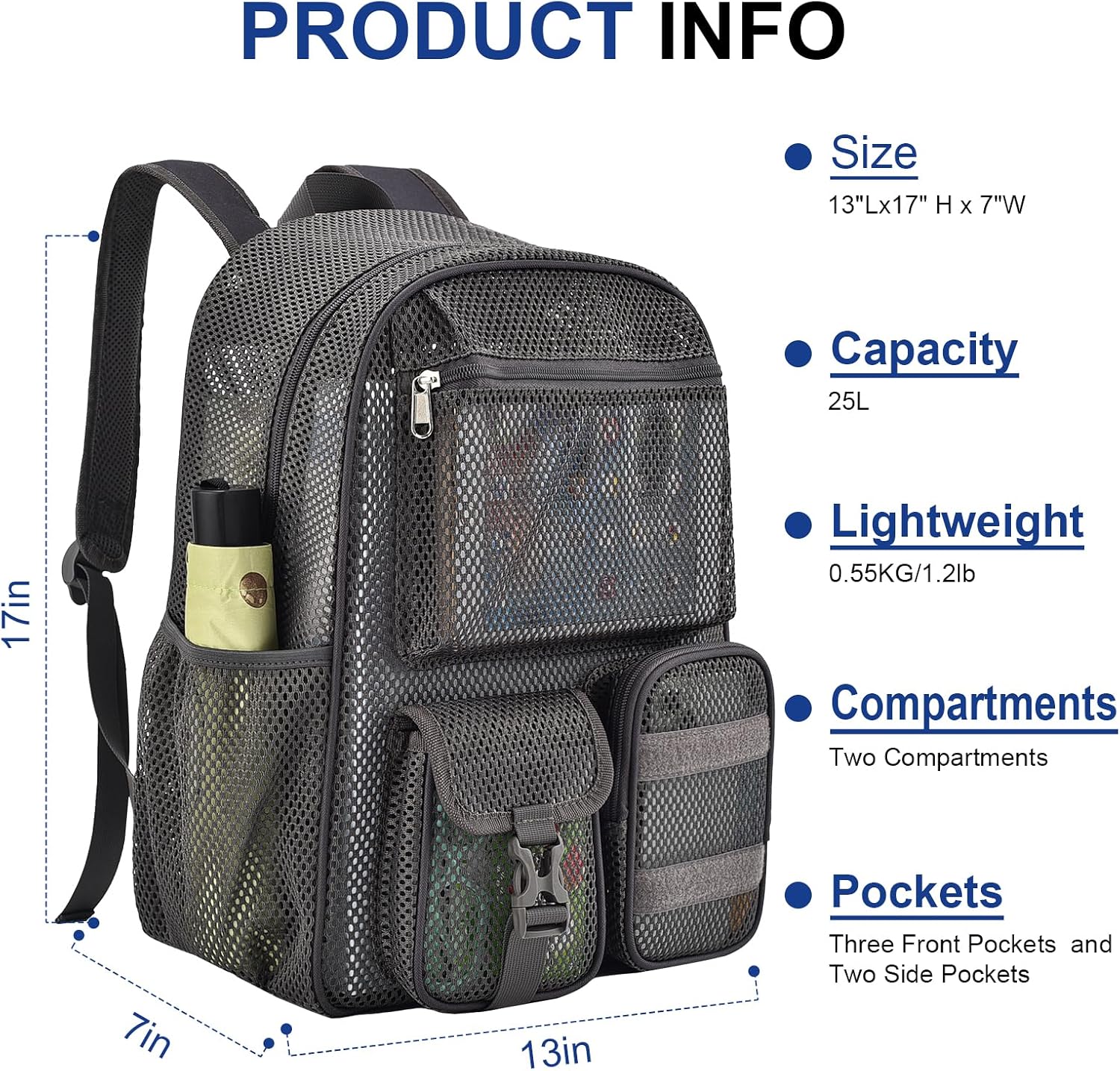 Heavy Duty Mesh Backpack for Adult,Large See Through Mesh Beach Bag image 2