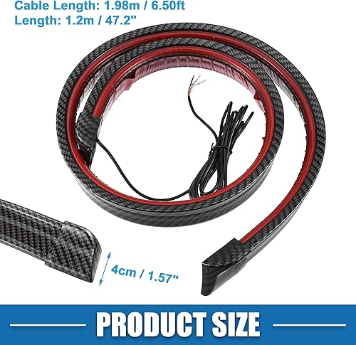 Miniatura 4 de Alerón universal para auto con luz de freno LED roja de 47.2 pulgadas1.2m Kit de labio para maletero, tira de luz trasera para auto, alerón de cola,