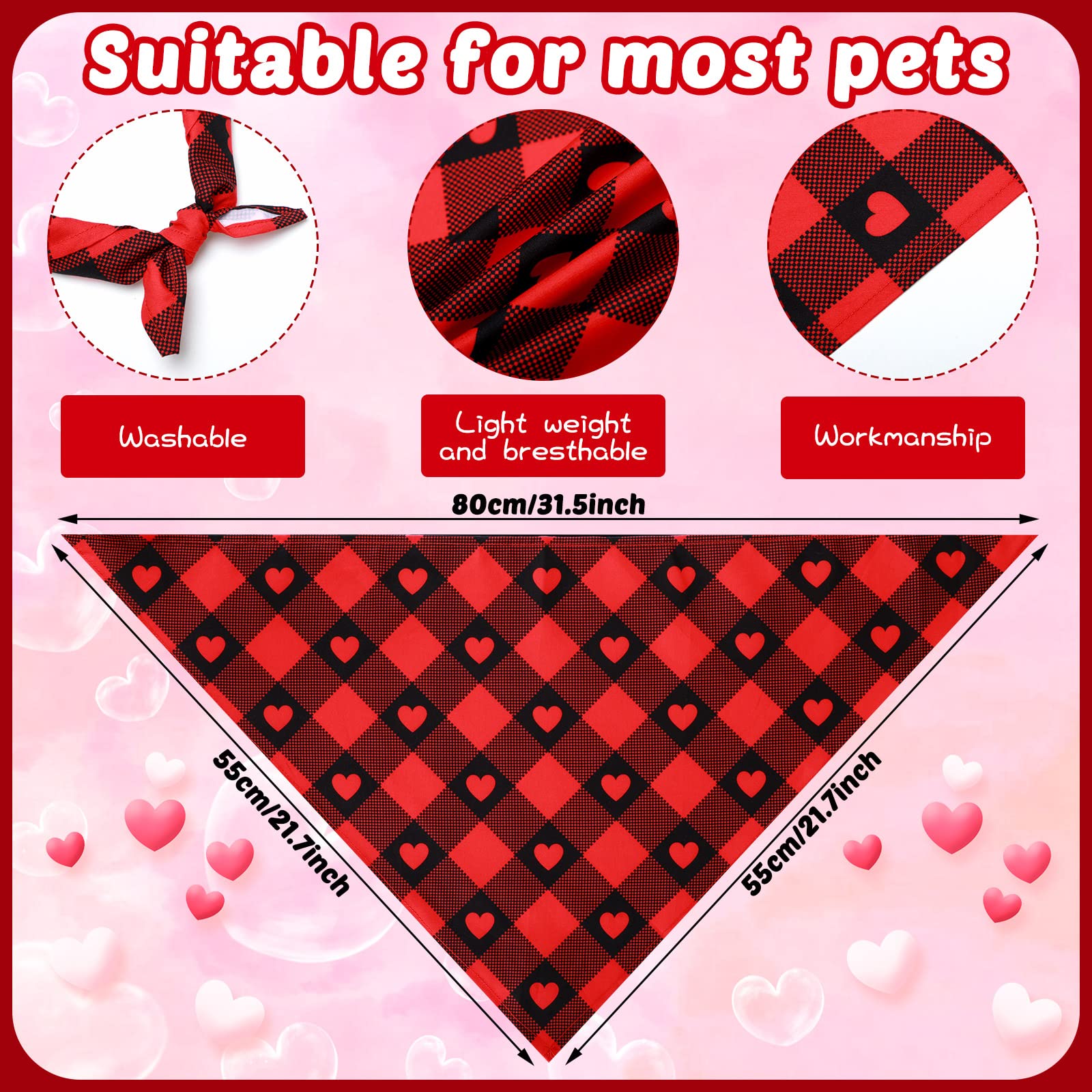 Lot de 20 bandanas triangulaires réversibles pour chien, bandana réglable pour la Saint-Valentin, le jour de l'indépendance, chiens, chats, animaux domestiques (81,3 x 55,9 x 55,9 cm)