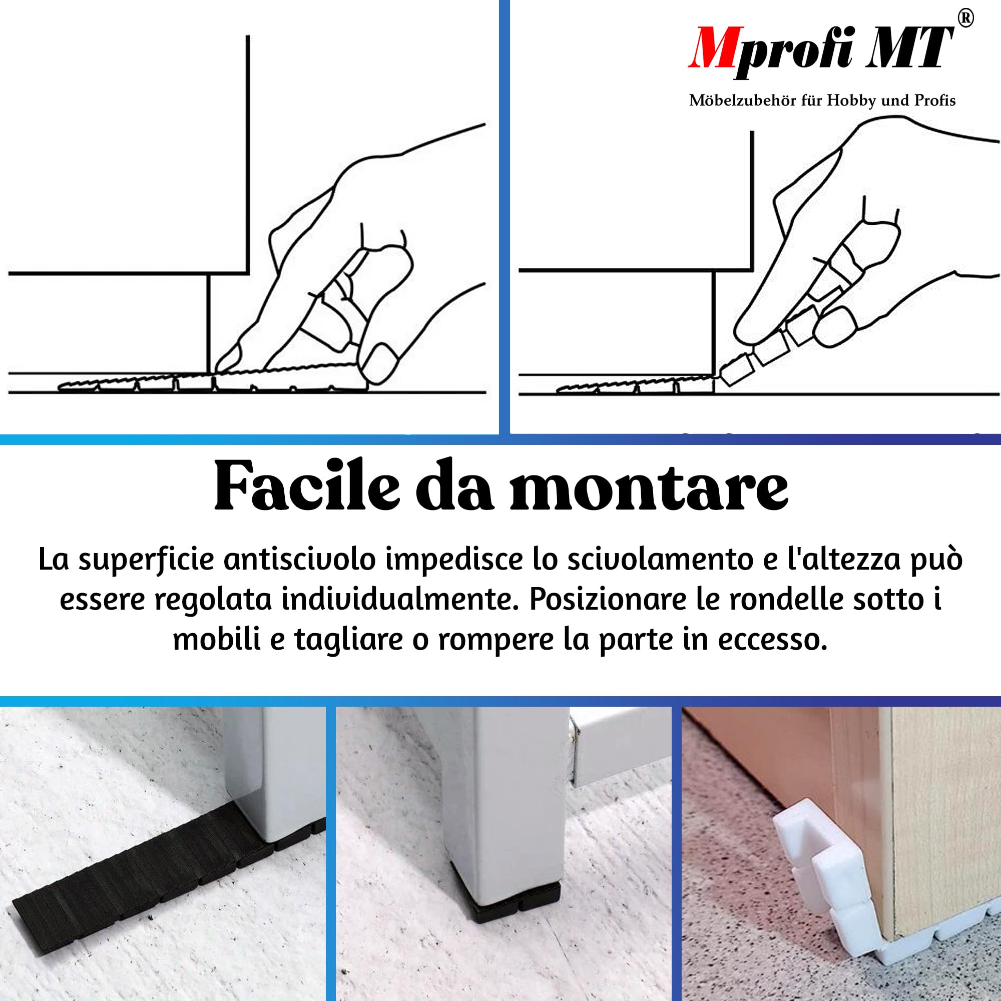 Mprofi MT Cunei per Mobili in Plastica Bianco 100 Pezzi Distanziatori Livellatori Spessori Regolazione