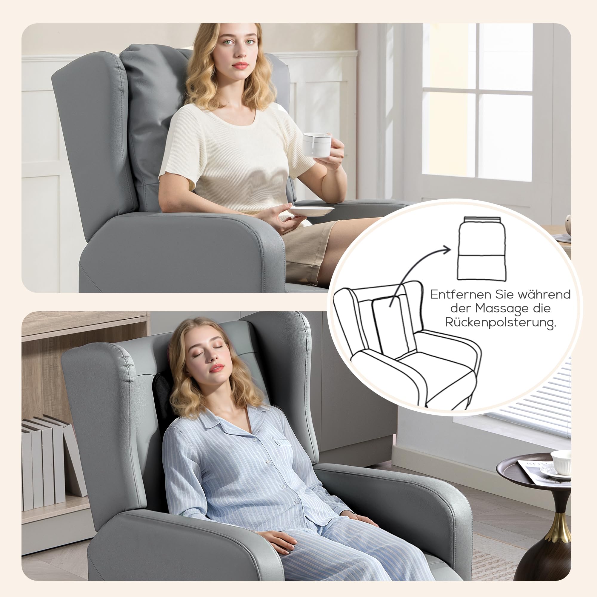 HOMCOM Relaxsessel Elektrisch Fernsehsessel mit 3D Knetmassage, Massagesessel mit Liegefunktion, Gepolstert TV Sessel mit Fernbedienung, Fußteil und Seitentasche, Ledermischung, für Wohnzimmer, Grau
