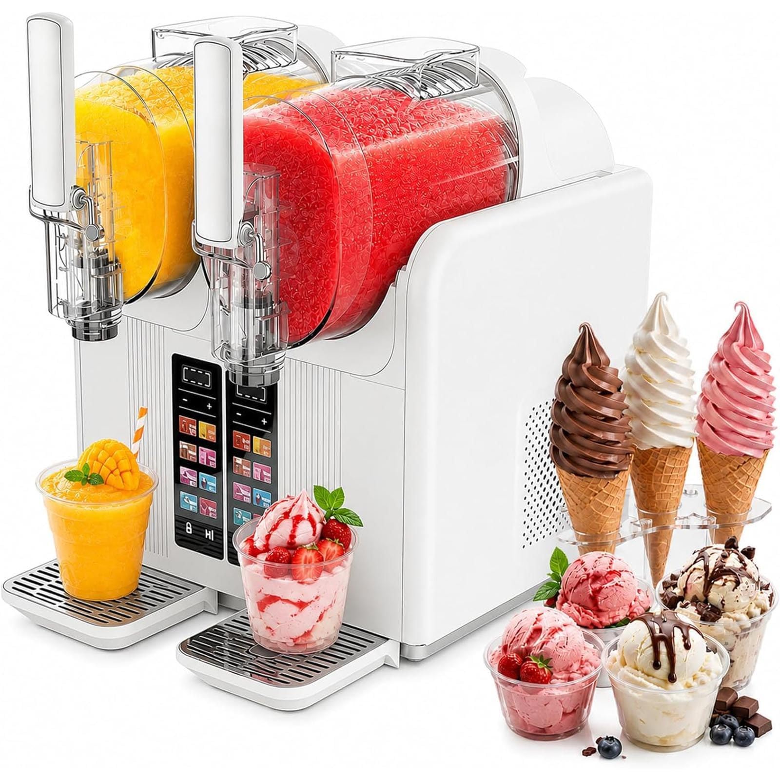 Jjenxyyds White Dual Bowl Slush Machine, 4L Frozens Drink And Ice Cream Maker
