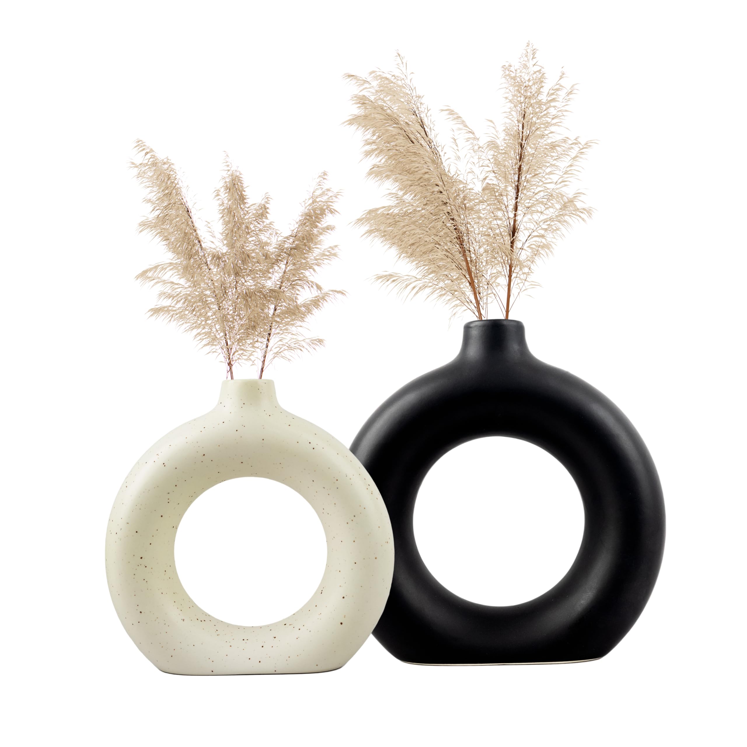 Birch & Co. Donut Vase - Flower Vases For Home Decor Decor Big Size Ceramic Living Room, Waterproof Earthy Matte Finish, Combo 6 White, 8 Black (B0CH3KYFRW) Amazon Price History, Amazon Price Tracker