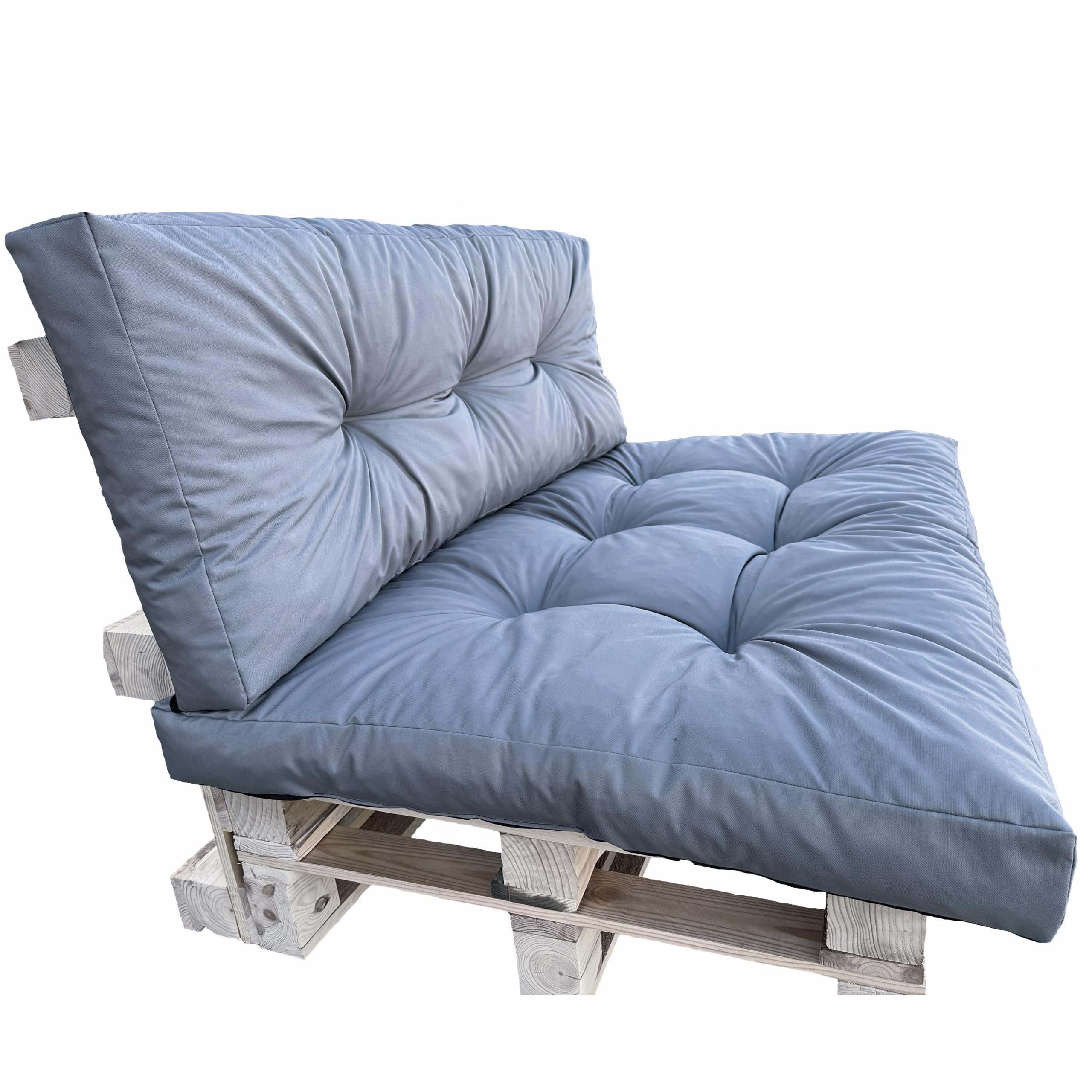 Palettenkissen Set 120x80 cm + 120x40 cm – Sitz- und Rückenkissen für Palettenmöbel, wasserabweisend, wetterfest, Outdoor Gartenkissen (Grau)