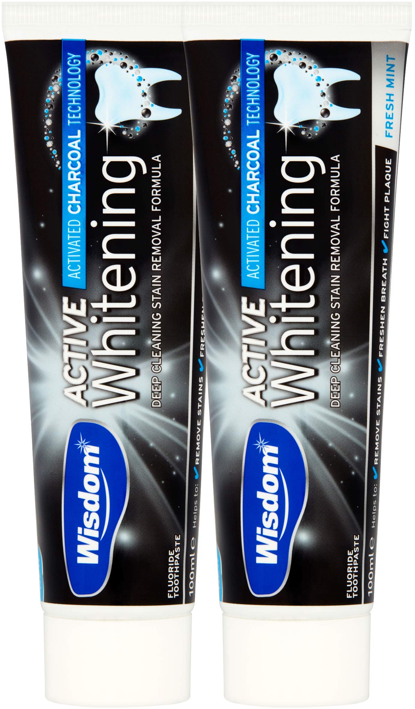 Wisdom ToothbrushesActive Whitening Charcoal Toothpaste (Pack of 2 100ml Tubes)