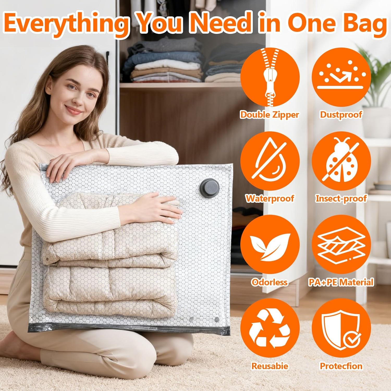 15 Pack Travel Vacuum Storage Bags with USB Electric Pump, Vacuum Seal Bags for Clothing - Space Saver for Clothes, Compression Travel Packing Bags for Luggage and Suitcase.