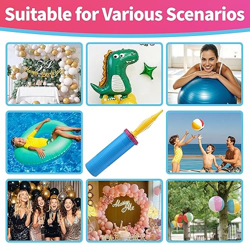 Miniatura 5 de KAWKALSH Hand Balloon Pump, Dual Action Two-Way Inflator, Manual Air Blower for Balloons