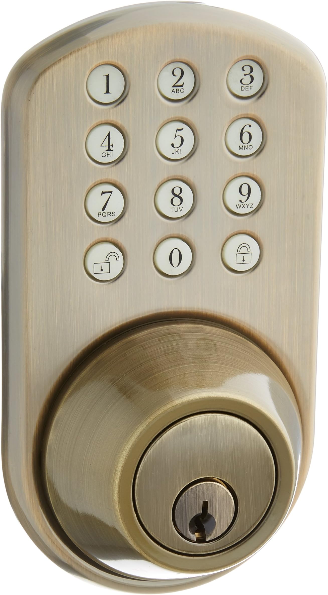 MiLocks TFL-02AQ Digital Deadbolt Door Lock and Passage Lever Handle Combo with Keyless Entry via Keypad Code for Exterior Doors, Antique Brass