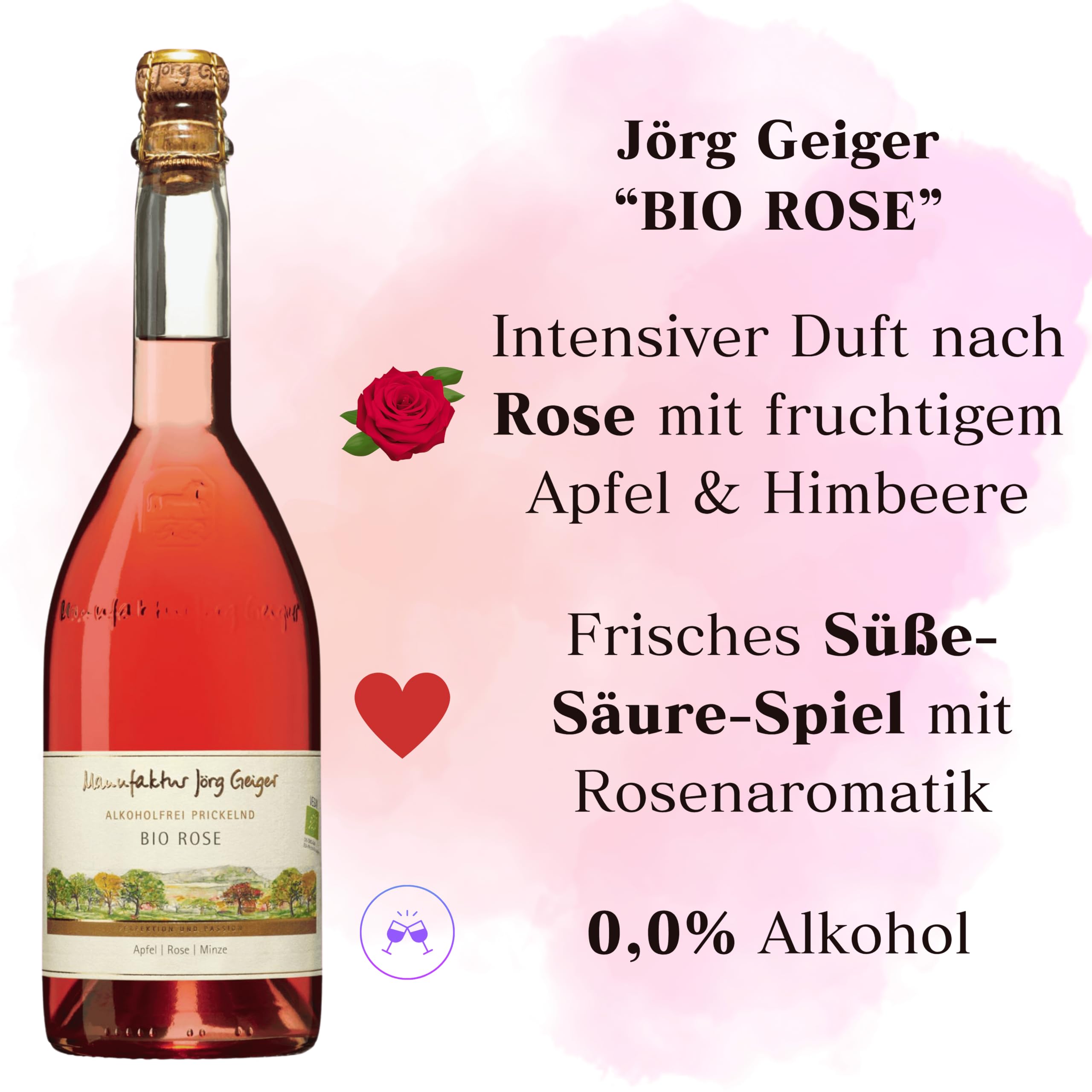 6er Probierpaket "Geiger" Alkoholfrei Prickelnd, Jörg Geiger mit Gratis Sektverschluss