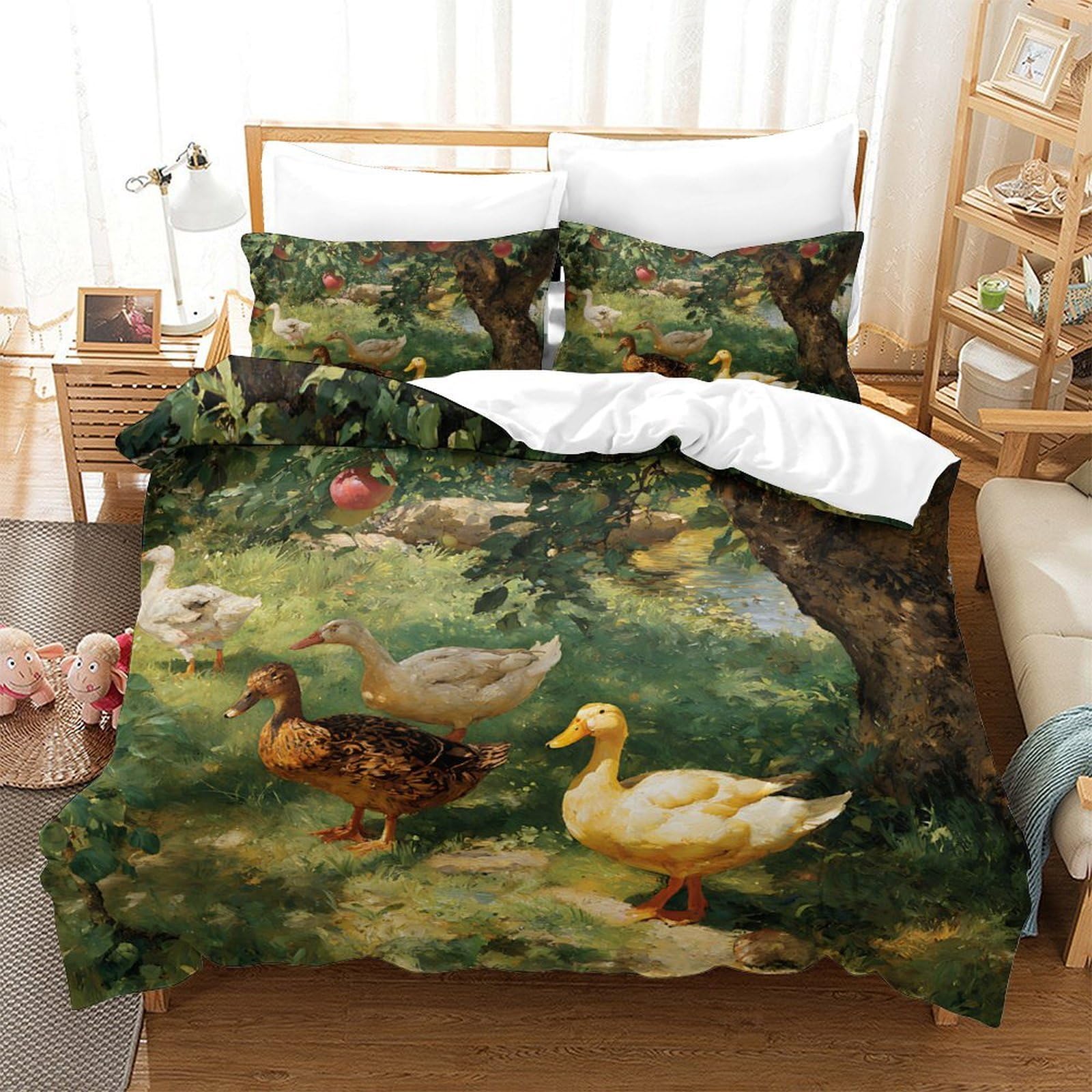Houssette canards impression 3D effet peinture à l'huile parure chic