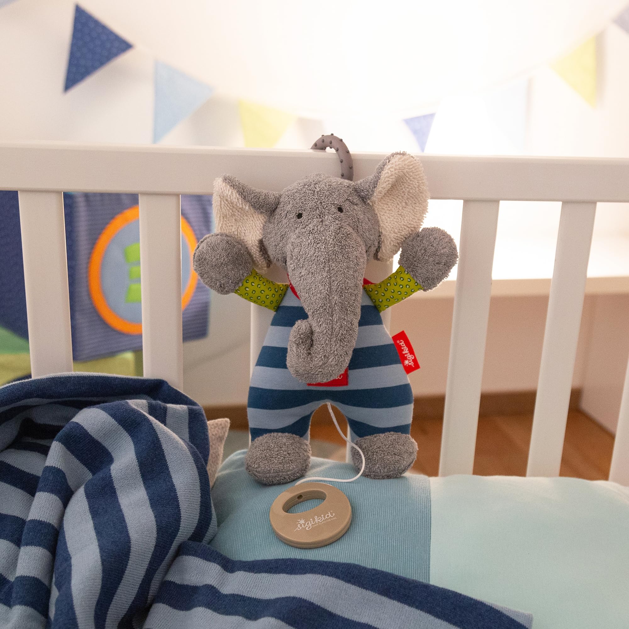 SIGIKID Carillon con melodia a scelta personalizzabile, regalo per nascita o battesimo per bambini dalla nascita, blu/elefante, taglia unica