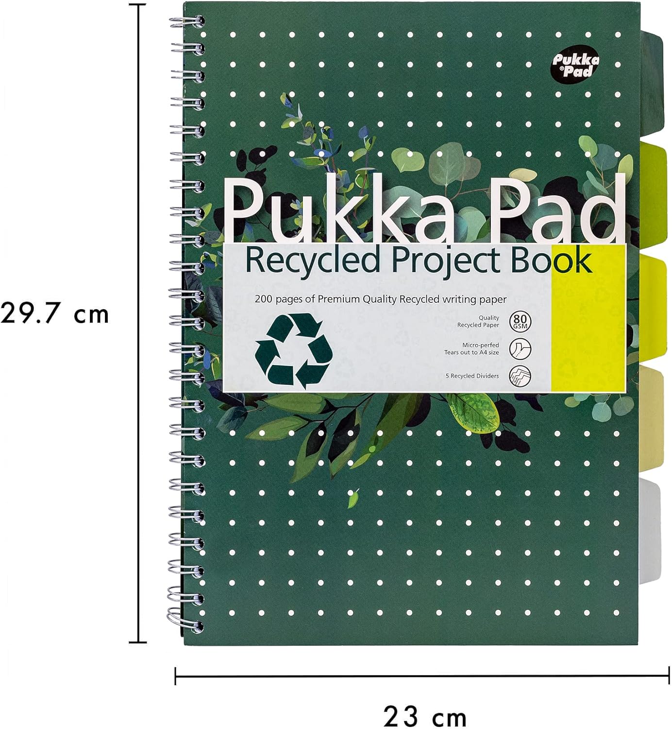 Pukka Pad, Recycled 6-Subject Double Spiral Bound A4 Project Book with 5 Dividers - 80GSM FSC Paper with Micro-Perforated and 4-Hole Punched Margins – Recyclable - Pack of 3