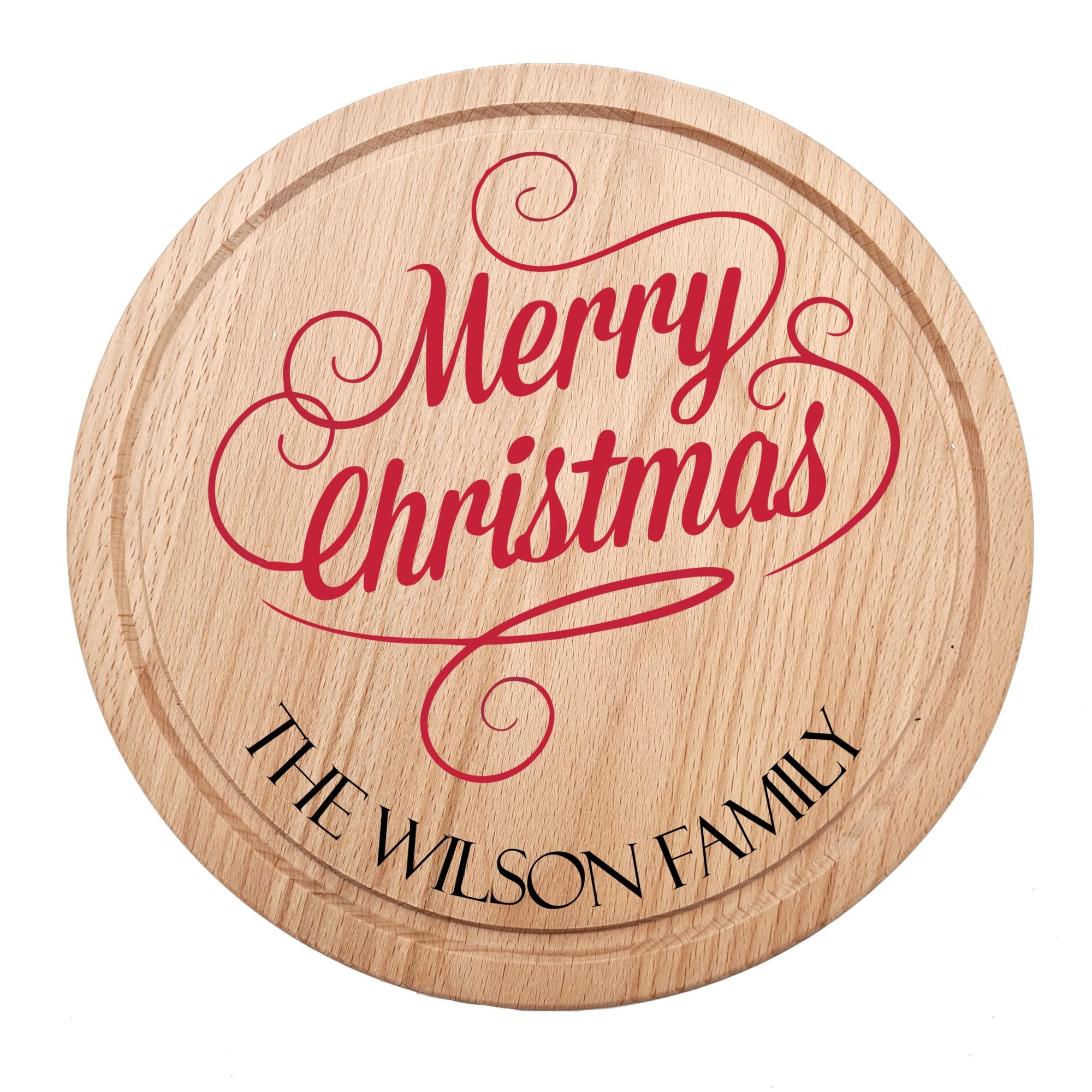 Create Cherished Memories with Our Personalised Wooden Christmas Cheese Board – Add Your Family Name for a Custom Merry Christmas Touch! This Festive Round Platter (Family Merry Christmas)