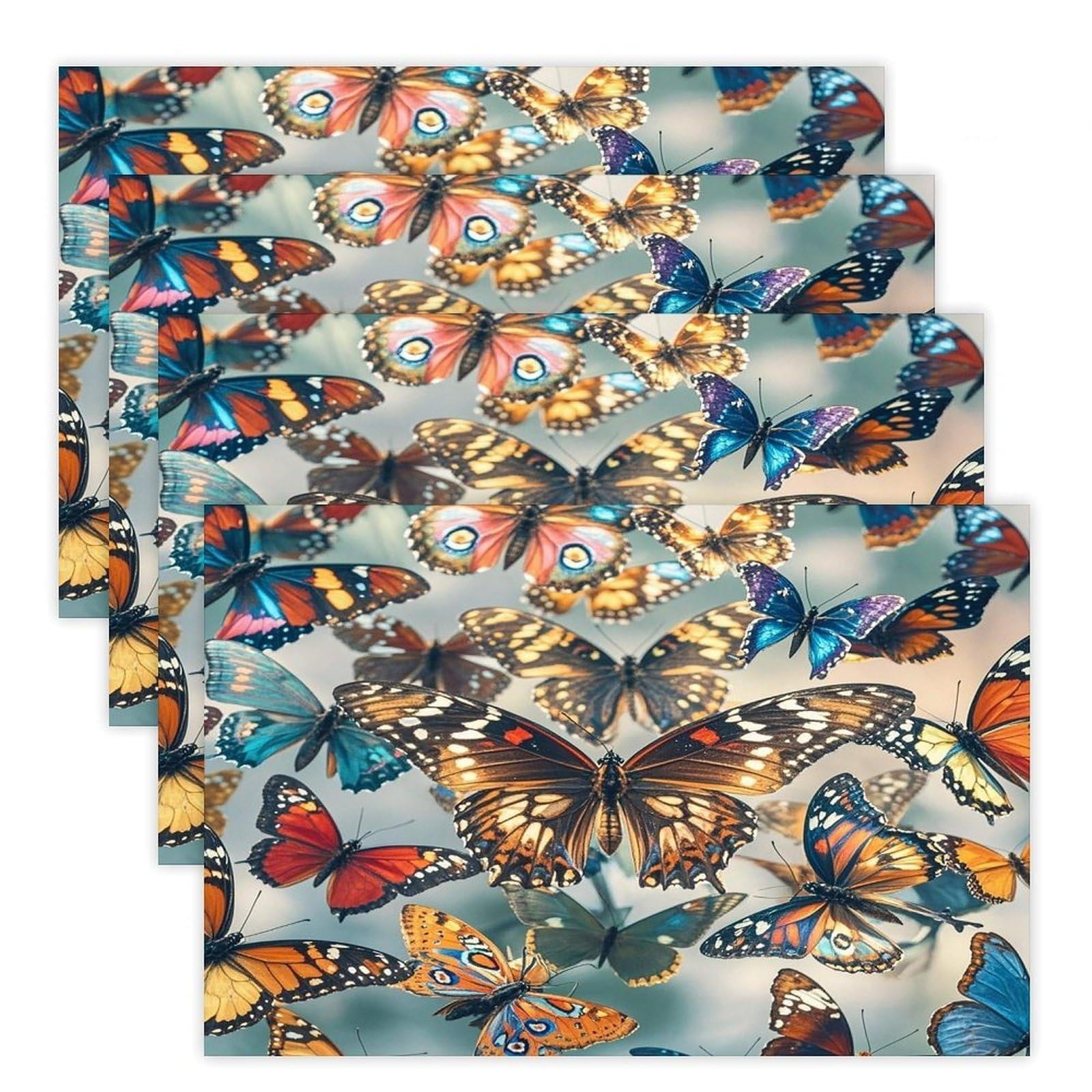 Butterflies Placemats Flax Place Mats for Dining Table Rectangle Non-Slip Table Mats Heat Resistant Washable Placemat for Kitchen Home Decor Party Outdoor 12" X 18"
