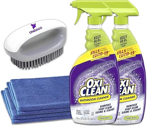 Miniatura 1 de ONDAGO Kaboom Oxi, Clean Limpiador de baño de 32 onzas (paquete de 2)  Cepillo de limpieza incluido, 2 esponjas de fregar, 2 paños de limpieza de